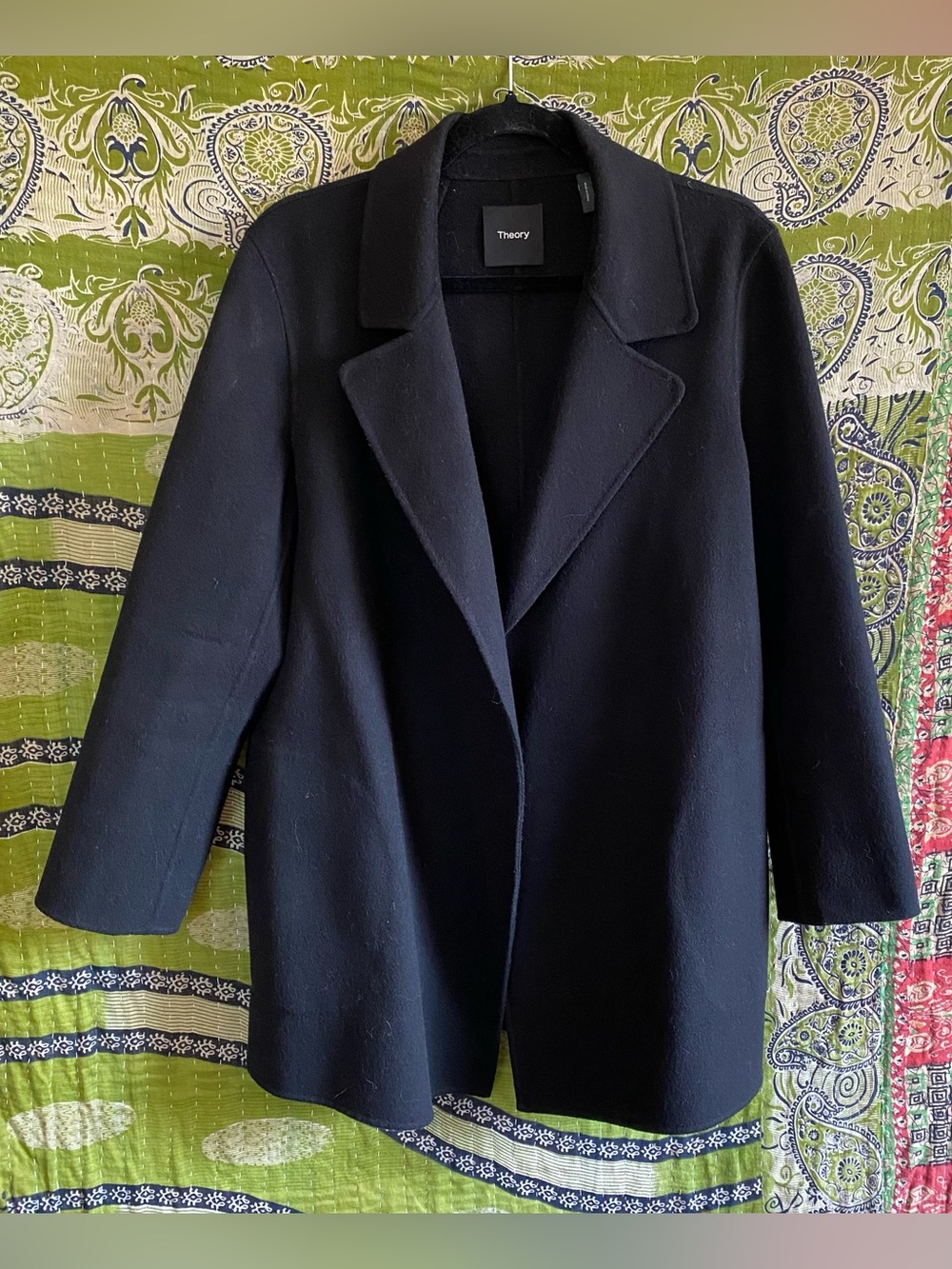 Theory Black Clairene in Double-Face Wool/ Cashmere Coat Large Quiet Luxury - Picture 2 of 16